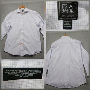 Jos A Bank Traveler Tailored Fit Shirt Men's 18-34 Blue Check Non-Iron Cotton